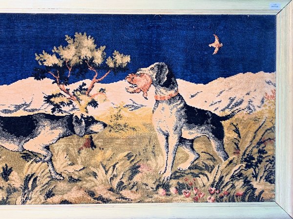 Cuadro Tapiz Antiguo: Perros Cazando con Marco