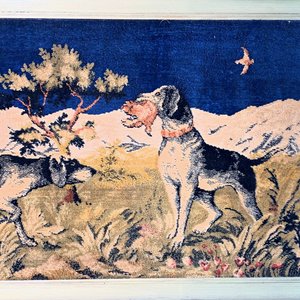 Lote siguiente: Cuadro Tapiz Antiguo: Perros Cazando con Marco