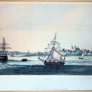 Dos Láminas Antiguas: Puerto con Veleros y Bahía de Montevideo - imagen 1