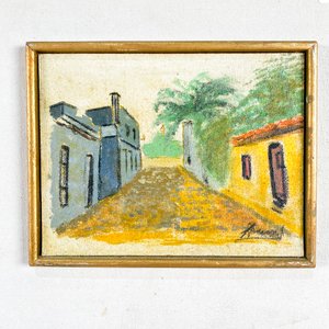 Cuadro al óleo sobre fibra, "Fachadas" - Firmado Ilegible - imagen 2