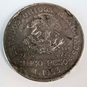 Moneda Mexicana de Plata 5 Pesos de 1953 - imagen 2
