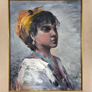 Pintura "Gitana" en acrílico sobre fibra, firmada MLU 2006 - imagen 3