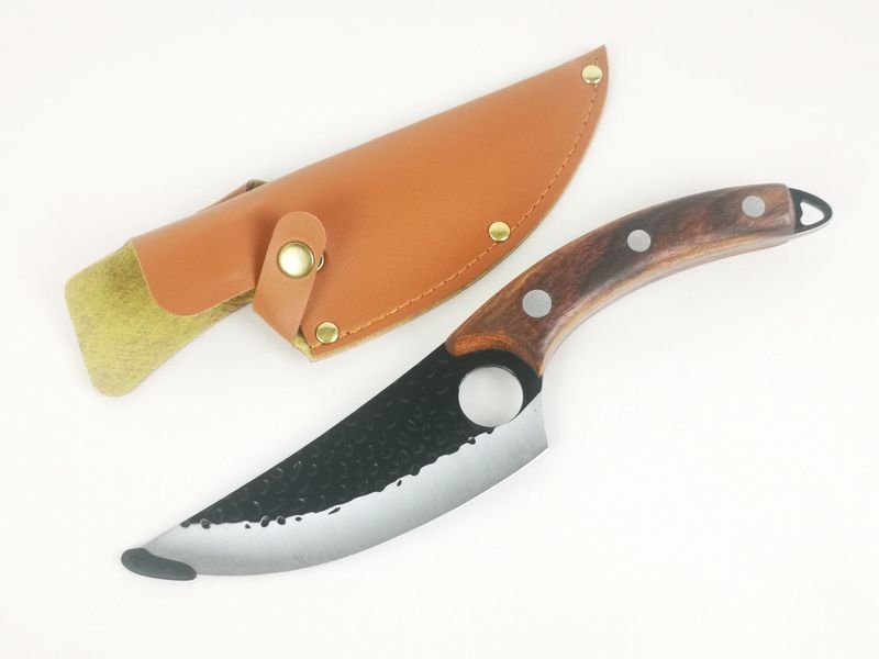 Cuchillo estilo japonés con vaina de cuero, acero inoxidable