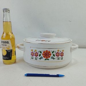 Set Vintage Sopera y 6 Cuencos con Asas, Diseño Floral Esmaltado y Bordes Dorados - imagen 6