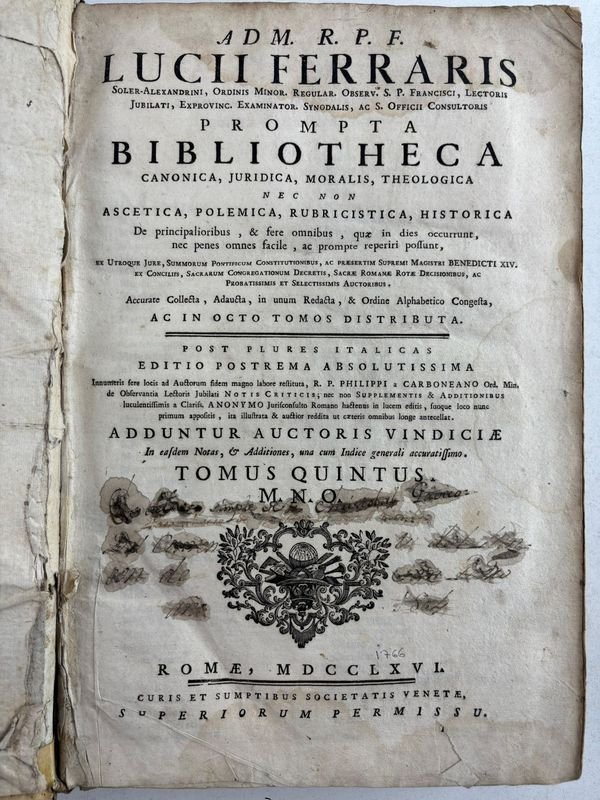 Biblioteca pronta de Lucio Ferraris, obra de derecho canónico y teología - imagen 2
