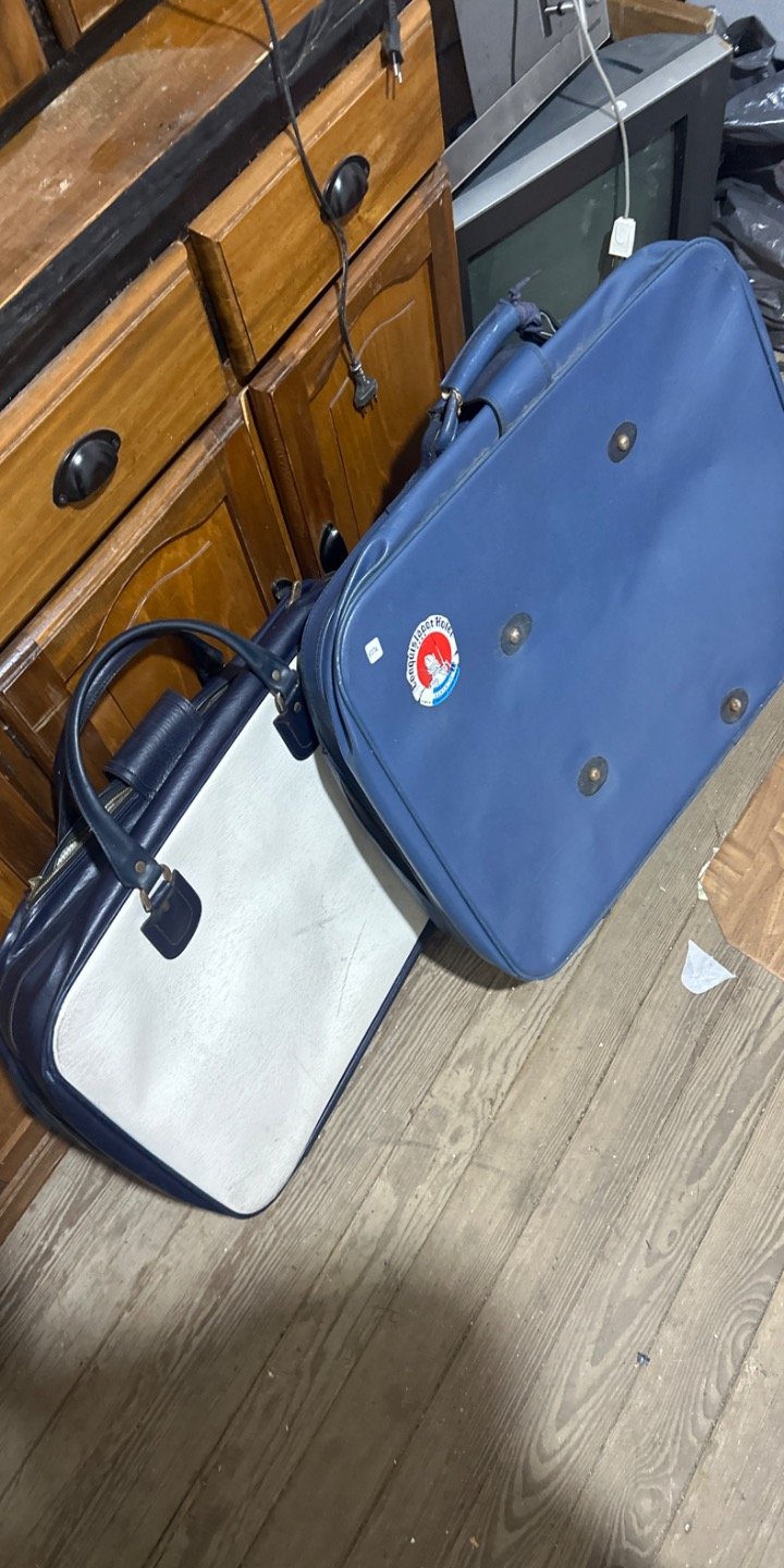 Dos Bolsos de Viaje Vintage Azules y Blancos