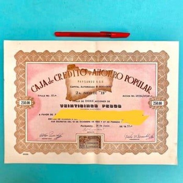 10 Acciones Caja de Crédito y Ahorro Popular de Paysandú 1957 - imagen 1