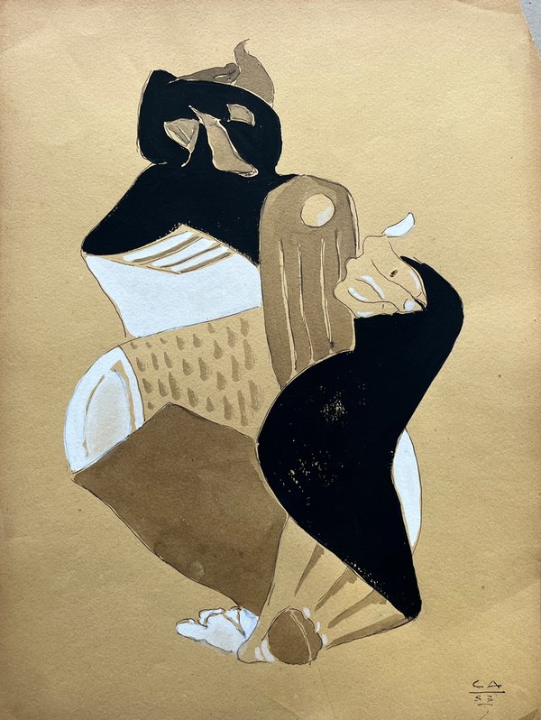 Acuarela y témpera "Composición" de Carmelo de Arzadun, 1953