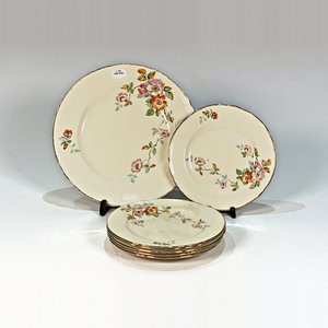 Juego de Loza Inglesa Beige con Flores - Plato Torta y 6 Platos Postre - imagen 2
