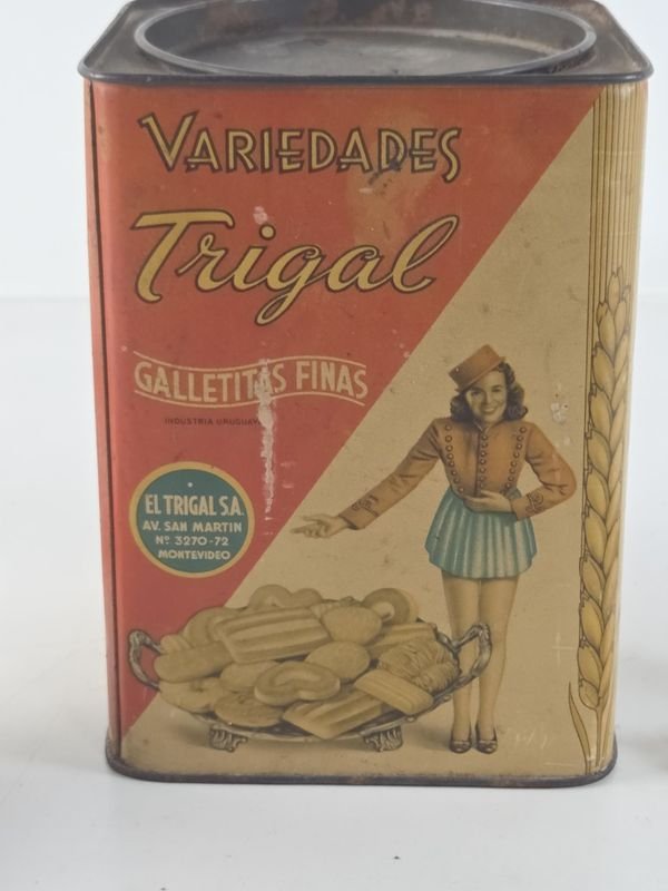 Antigua lata de galletitas finas Trigal en chapa litografiada - imagen 6