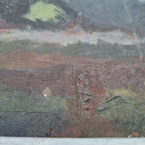 Antiguo Óleo Paisaje Rural Criollo con Estancia y Molino de Viento - imagen 4