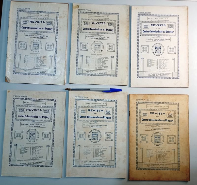 Lote de 6 Revistas del Centro Coleccionistas del Uruguay (1931-1933)