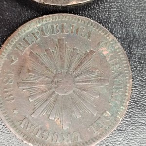 Dos Monedas Antiguas de Uruguay - República Oriental 1869 - imagen 3