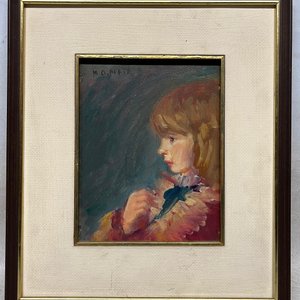 Óleo "Niña de Perfil" de María Olga Piria - 18 x 14 cm - imagen 2