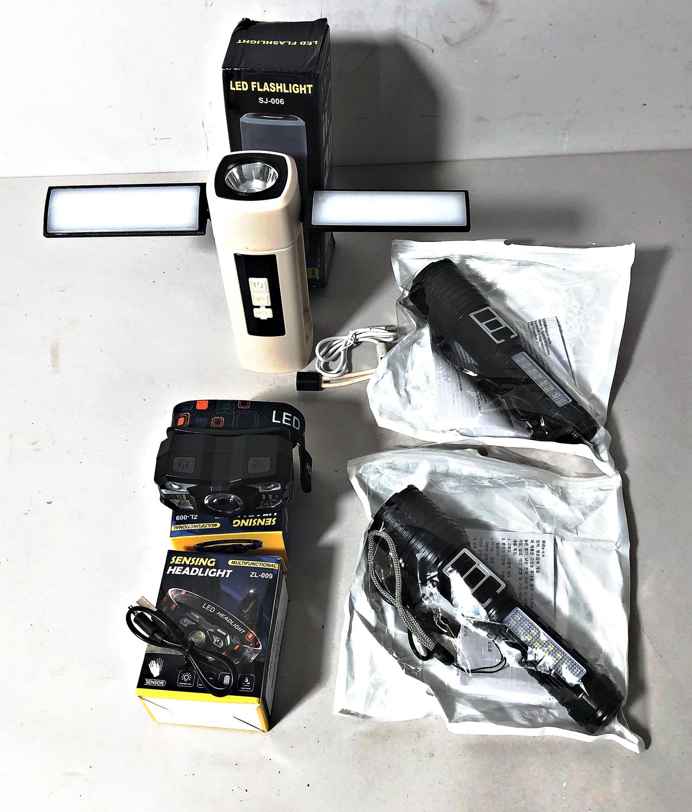 Lote de 5 Linternas: Minero, Recargables y Plegable
