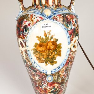 Lámpara de Loza Antigua con Decoración Floral y Asas - imagen 3