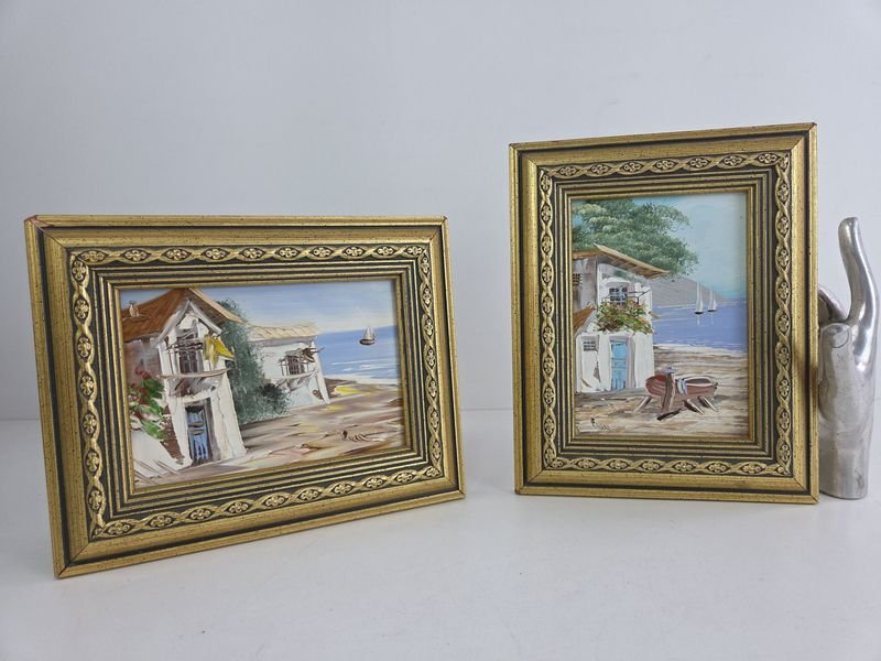 Lote siguiente: Pinturas enmarcadas con marco dorado