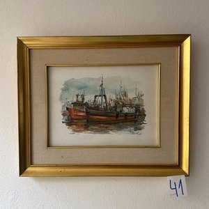 Cuadro con Marco Dorado y Passe-partout: Barcos en Puerto, 1998 - imagen 2