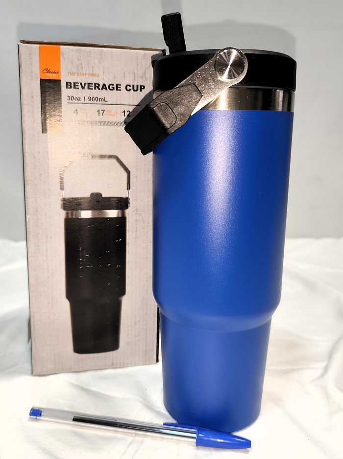 Vaso Térmico de Acero Inoxidable Azul 900ml con Tapa y Bombilla
