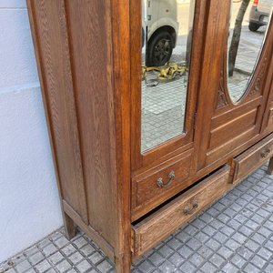 Ropero Antiguo de Roble con 3 Puertas, Espejo Biselado y 4 Cajones - imagen 11