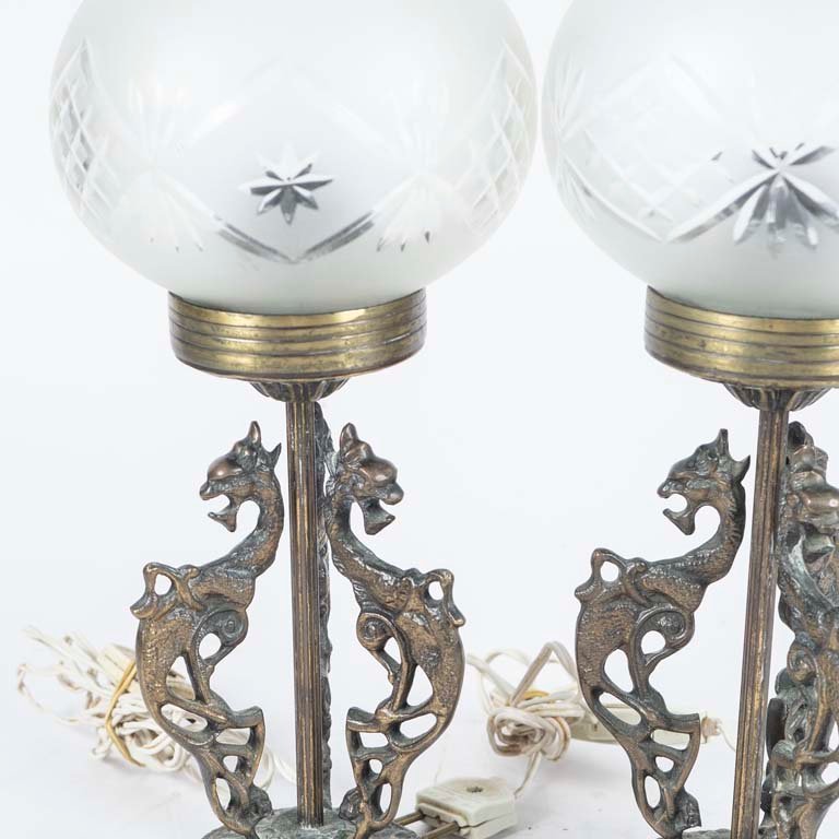 Lámparas de sobremesa en bronce y cristal con pantalla globo - imagen 2