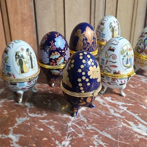 Set de 7 Alhajeros Decorativos Huevo Estilo Fabergé con Motivos Egipcios y Florales - imagen 3
