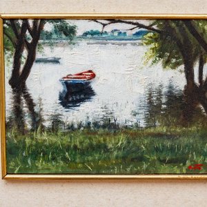Lote anterior: Pintura "Bote en el Río Negro" de Sergio Curto, Óleo 12x16