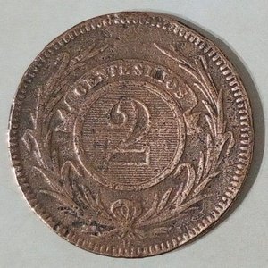 Moneda de Cobre de Uruguay - 2 Centésimos - Año 1869 - imagen 2
