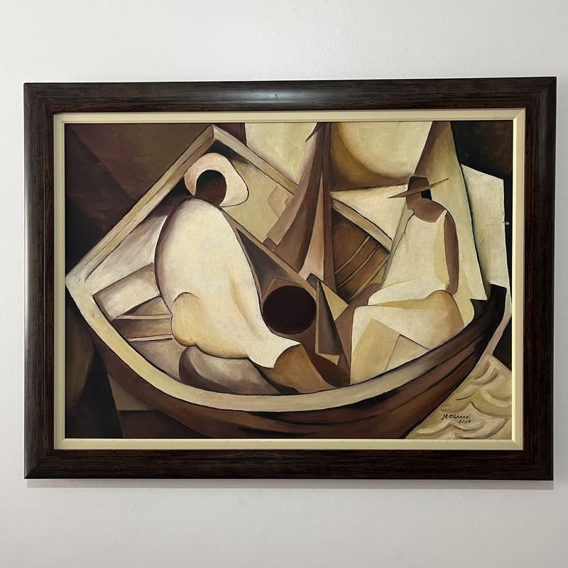 Cuadro óleo sobre tela, estilo cubista, firmado M. Olivera - imagen 2