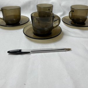 Juego de 4 Tazas de Café con Platillos de Vidrio Ahumado - imagen 3