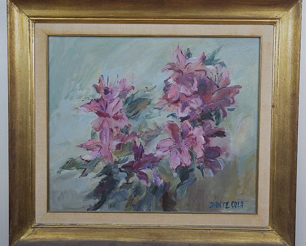 Óleo Floral de Dante Cola, Firmado, Marco Dorado a la Hoja - imagen 1