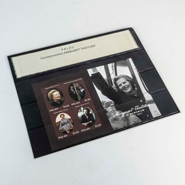 Hoja Block con 4 Sellos de Palau: Homenaje a Margaret Thatcher (1925-2013)