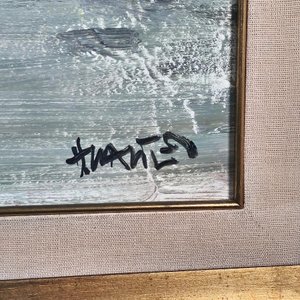 Pintura "Escena Marina" de Hugo Nantes, Acrílico sobre Fibra con Marco Dorado - imagen 5