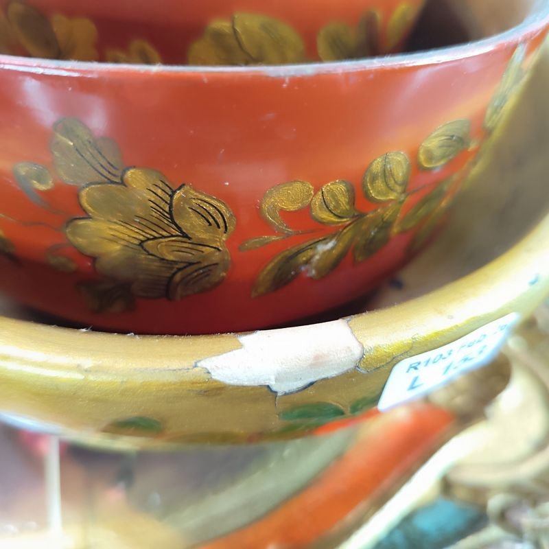 Lotes de recipientes decorativos en madera pintados a mano - imagen 4