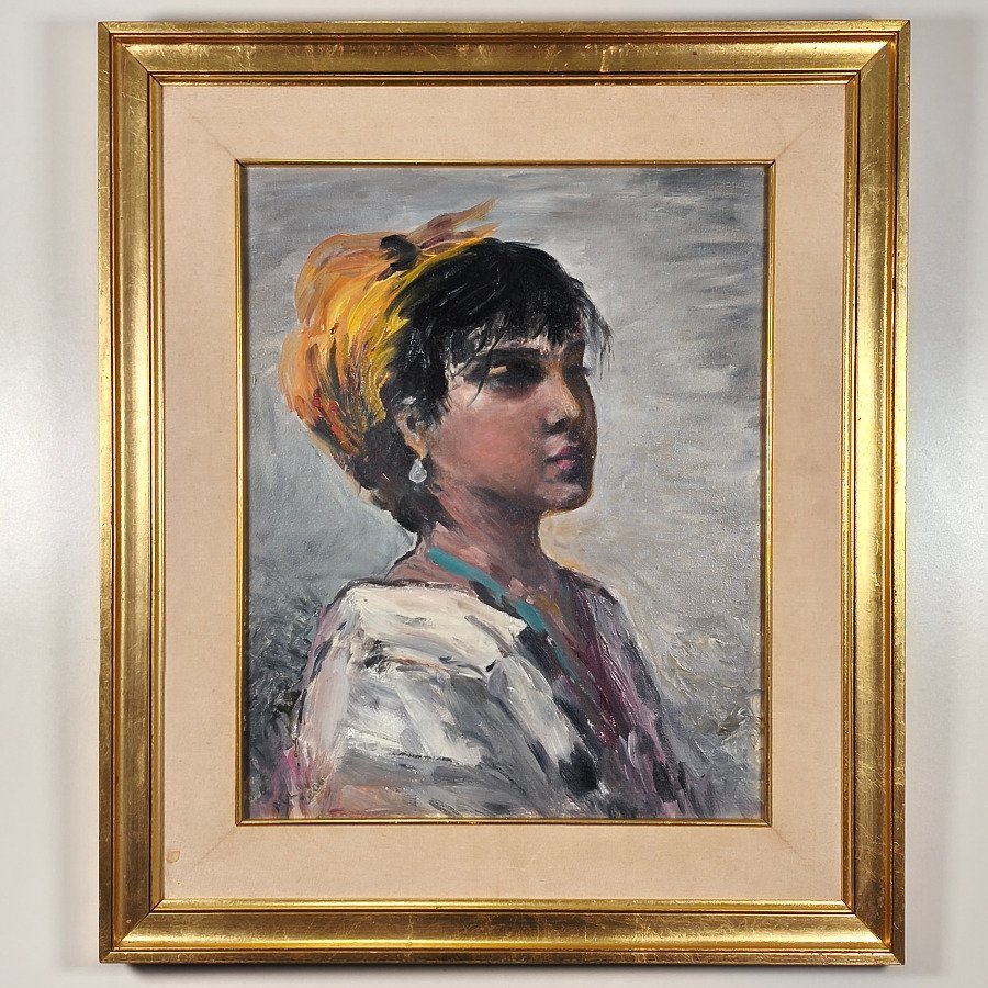 Pintura "Gitana" en acrílico sobre fibra, firmada MLU 2006