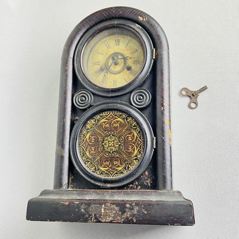Reloj americano antiguo para pared con llave sin péndulo - imagen 3