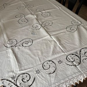 Lote anterior: Antiguo Mantel Calado Blanco 1.50 x 1.80 con Bordes de Encaje