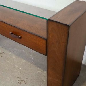 Consola de Madera con Dos Cajones, Tapa de Vidrio y Estante - imagen 3