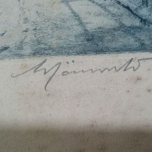 grabado o litografía de un paisaje invernal creado por el artista alemán Karl Mönnich - imagen 2
