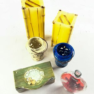 Lote de 6 piezas decorativas: portavelas, botella y cofre - imagen 2