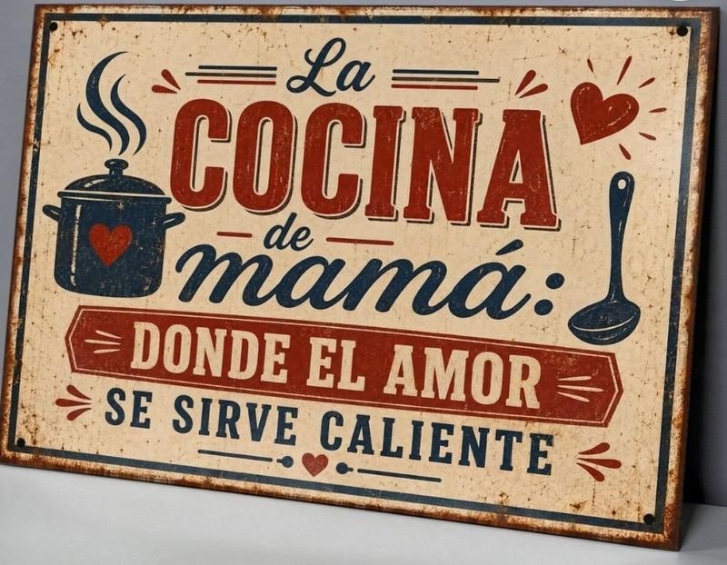 Cartel Decorativo "La Cocina de Mamá" Chapa 28x19 cm