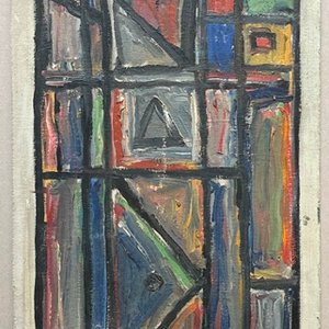 Oleo "Constructivo" de Walter Deliotti - 70 x 28 cm - imagen 2