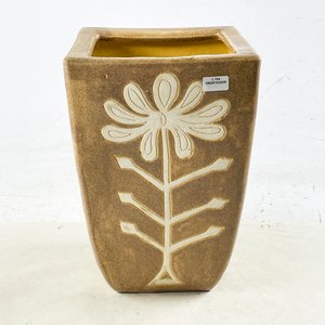 Macetero Cuadrado de Cerámica Beige con Diseño Floral - imagen 1
