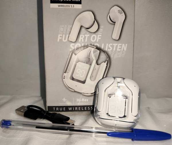 Auriculares Bluetooth Recargables Ultra Pod con Pantalla Digital, Color Gris