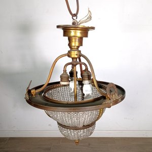 Aplique de Techo Estilo Bolsa en Bronce y Cristal de Roca con Faltantes - imagen 3