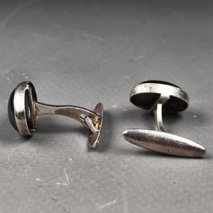 Par de Gemelos de Plata Alemana con Hematita - Buen Estado - imagen 4