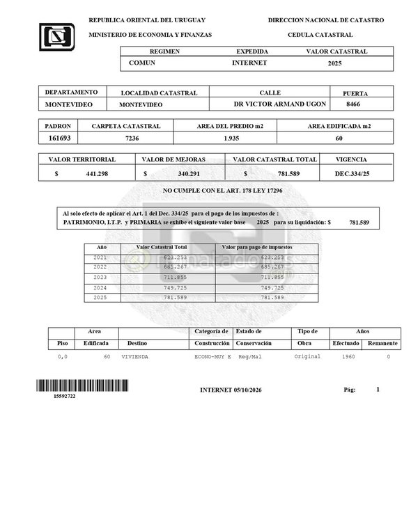 Informe de Valoración Catastral de Inmueble