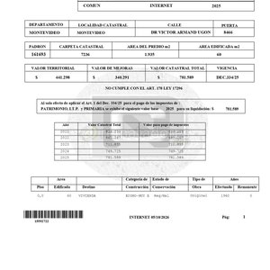 Lote siguiente: Informe de Valoración Catastral de Inmueble