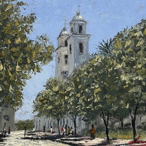 Oleo "Iglesia de Colonia" por Cesar Vanni, 42 x 51 cm - imagen 1