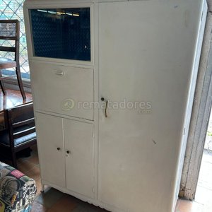 Mueble de Cocina Metálico Blanco y Dos Banquetas Tapizadas Amarillas - imagen 2